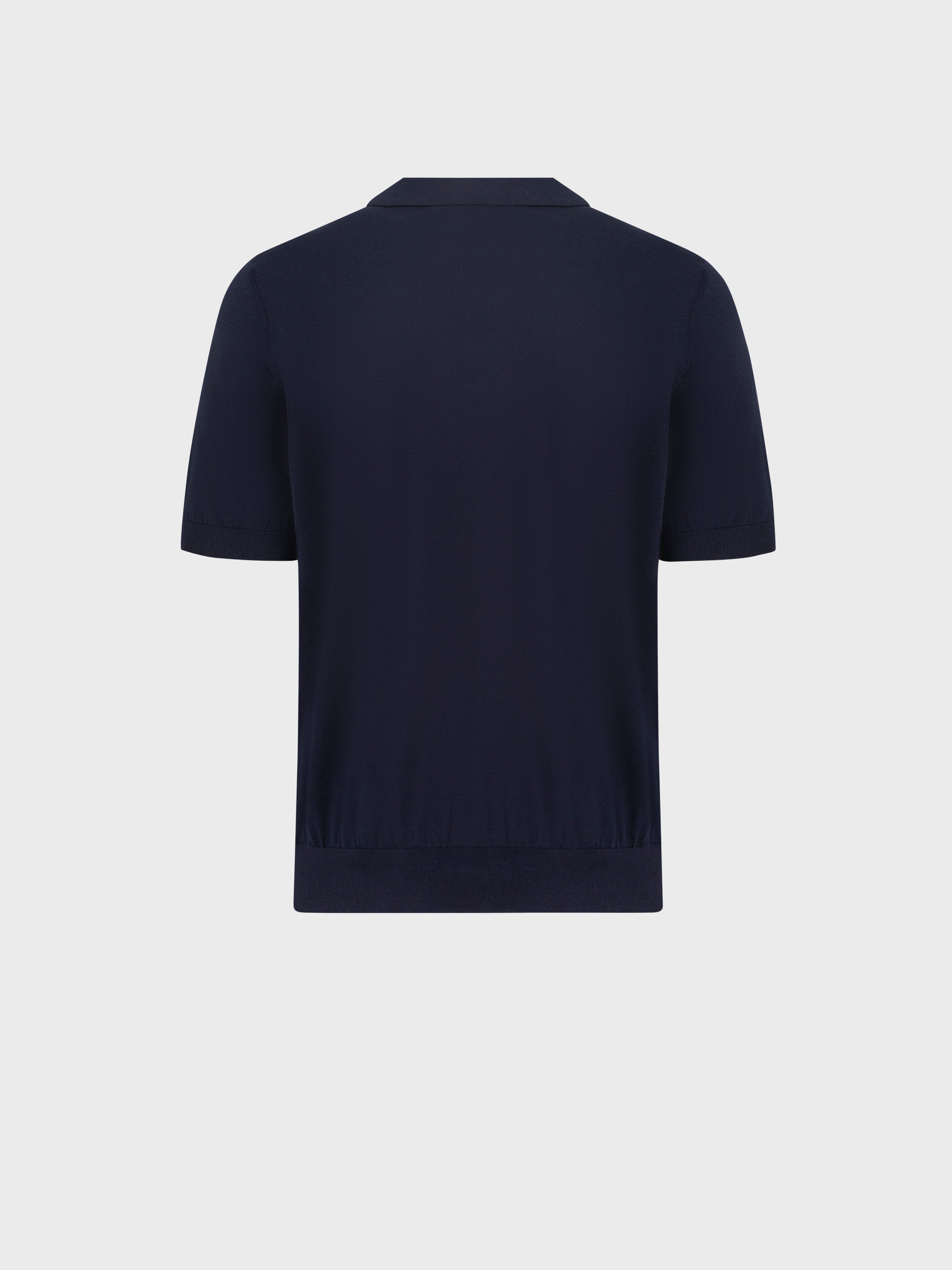 "Micro Lozenges" Silk Knit Polo - Blue Navy