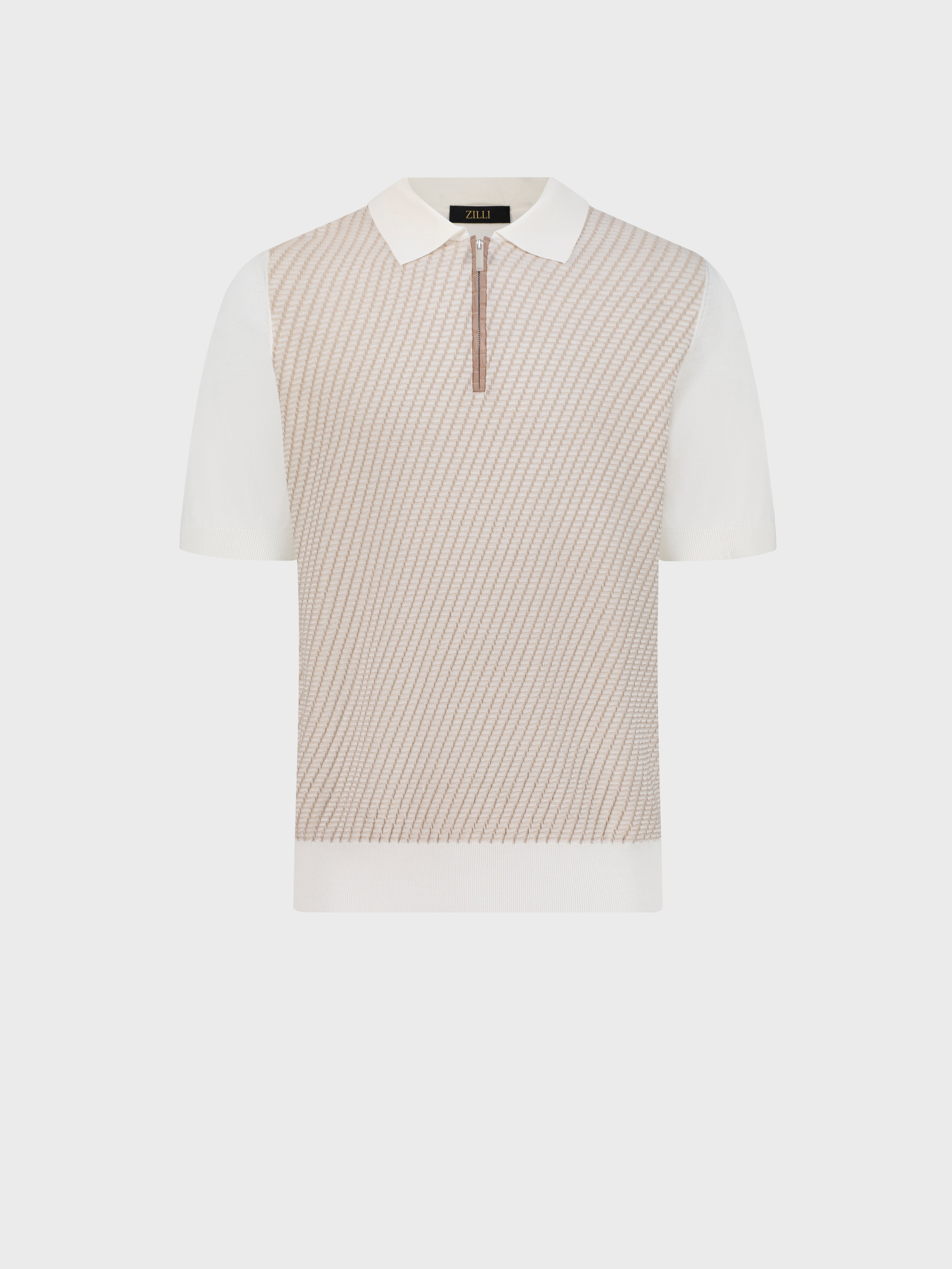 "Basket" Crocodile-Detailed Silk and Cotton Knit Polo - Natural White