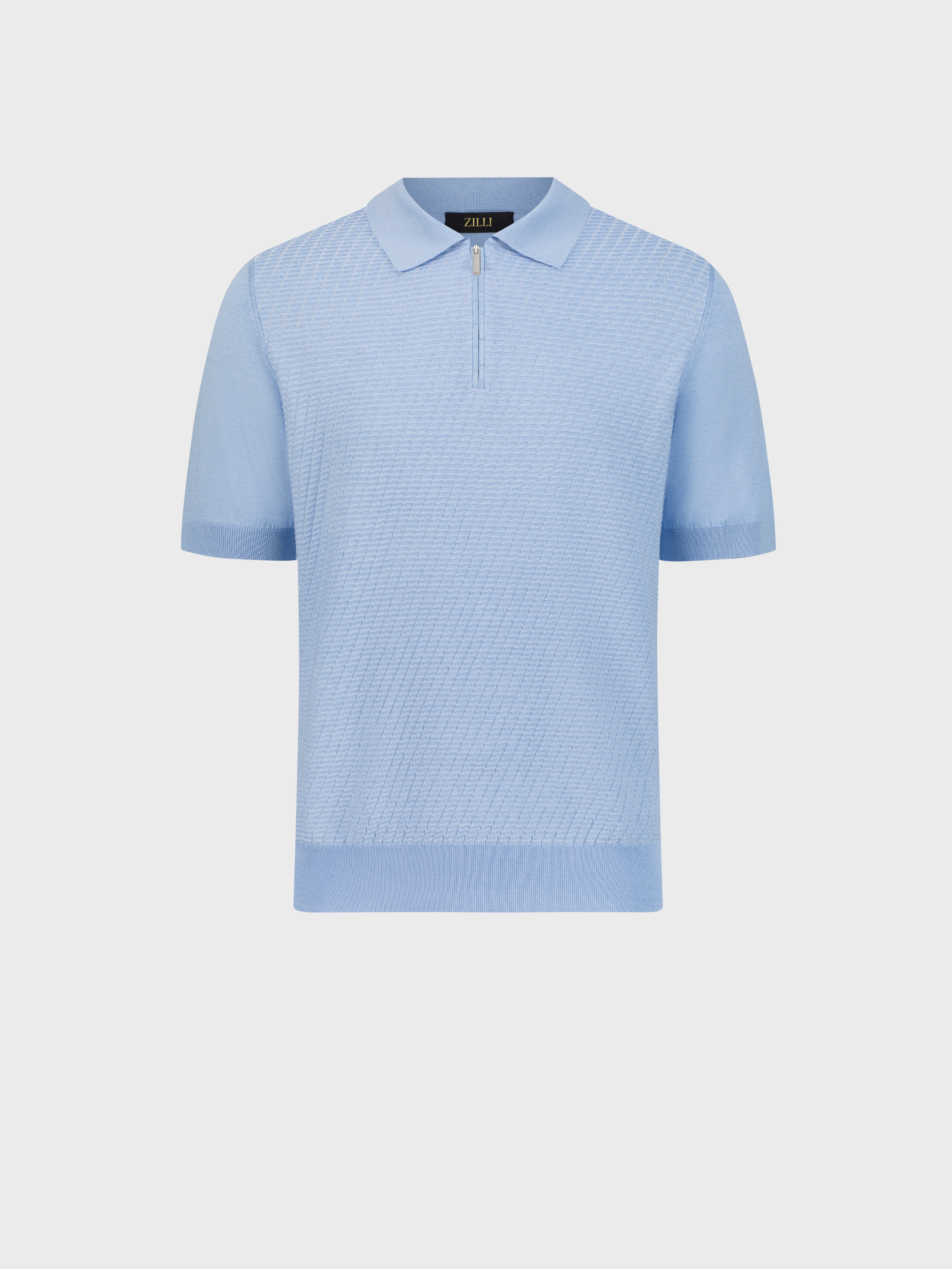 "Basket" Crocodile-Detailed Silk and Cotton Knit Polo - Pale Blue Onyx