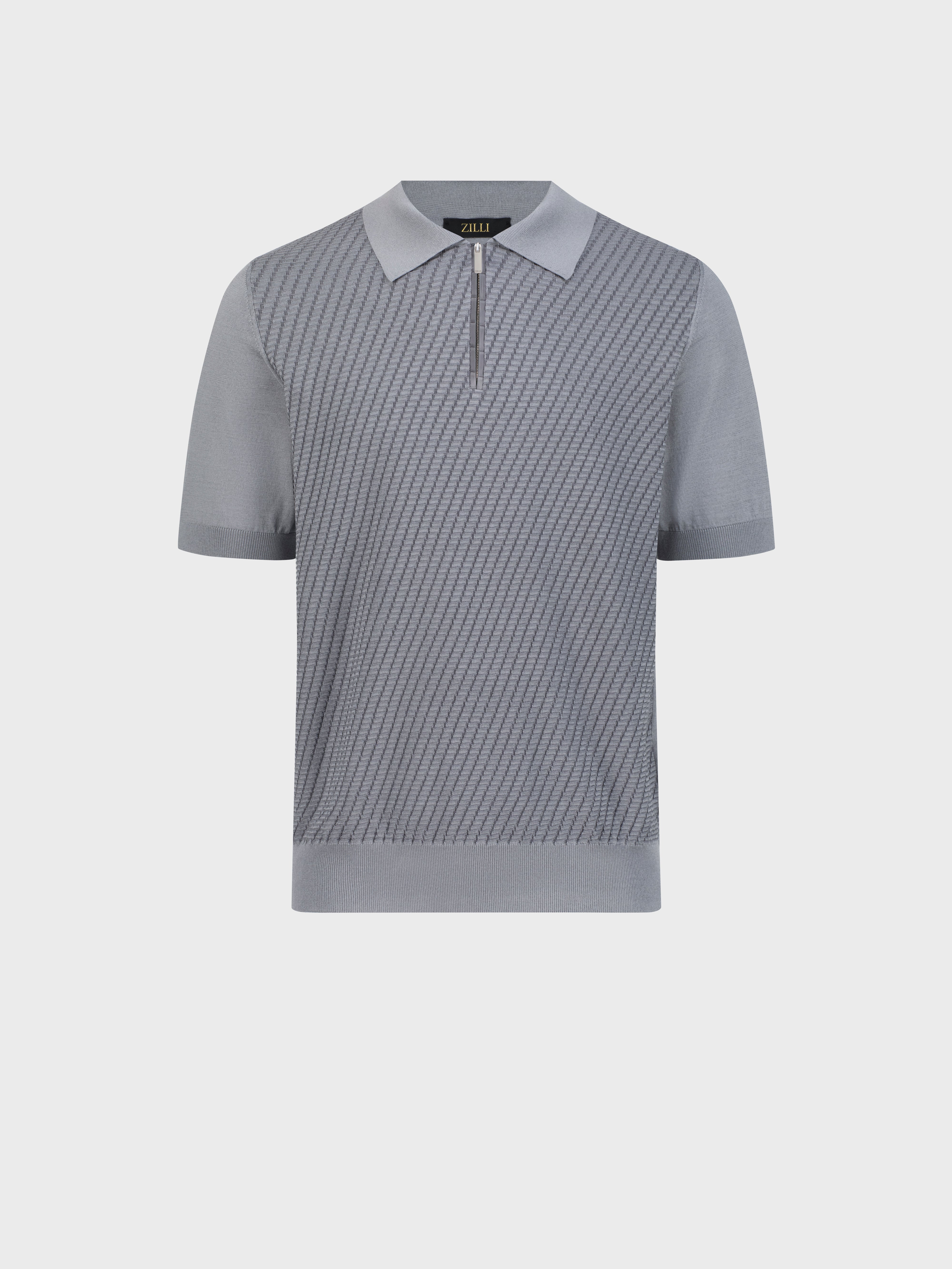 "Basket" Crocodile-Detailed Silk and Cotton Knit Polo - Soft Grey