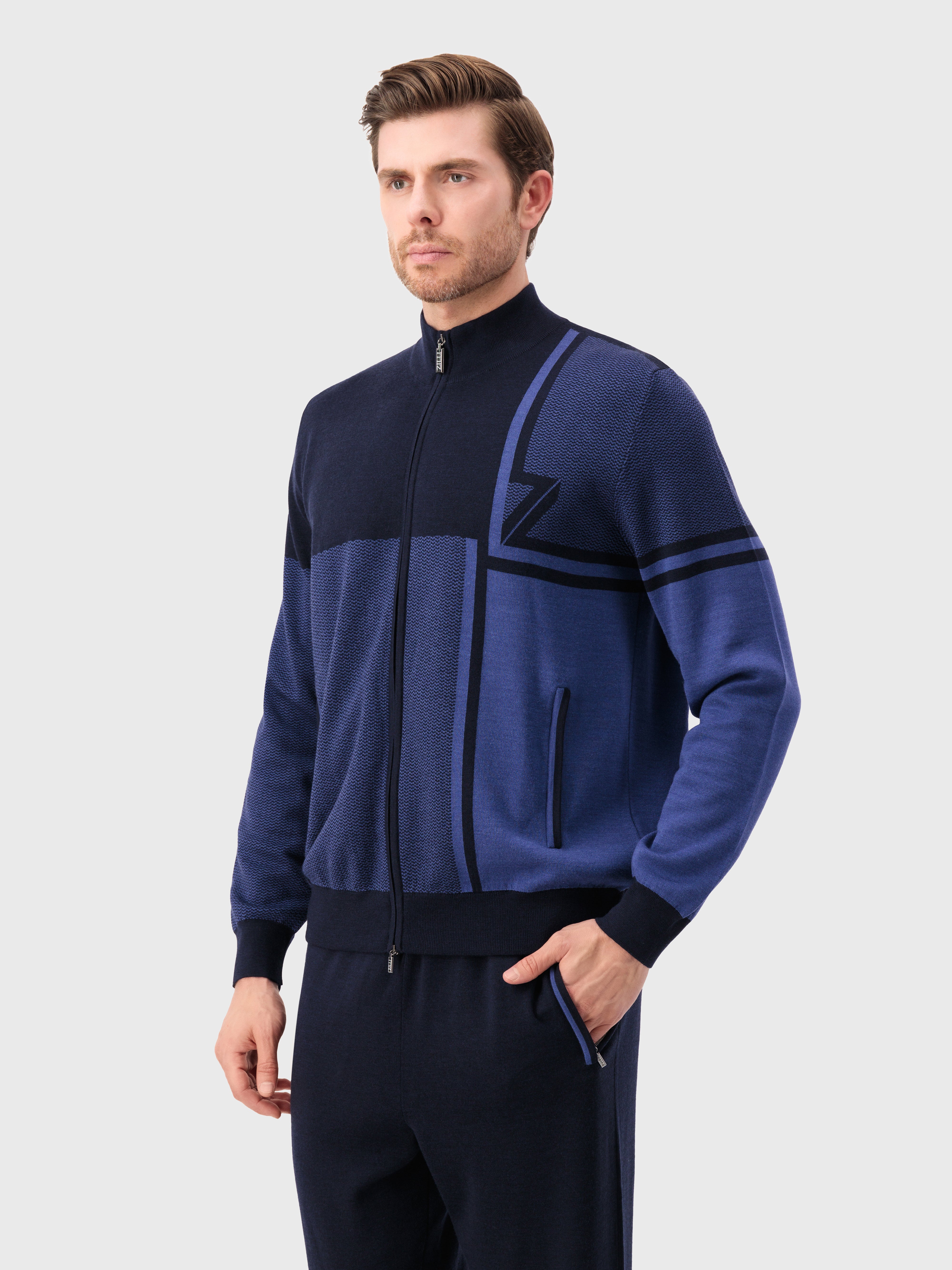 Jogging Suit with Geometric Pattern Dark Navy