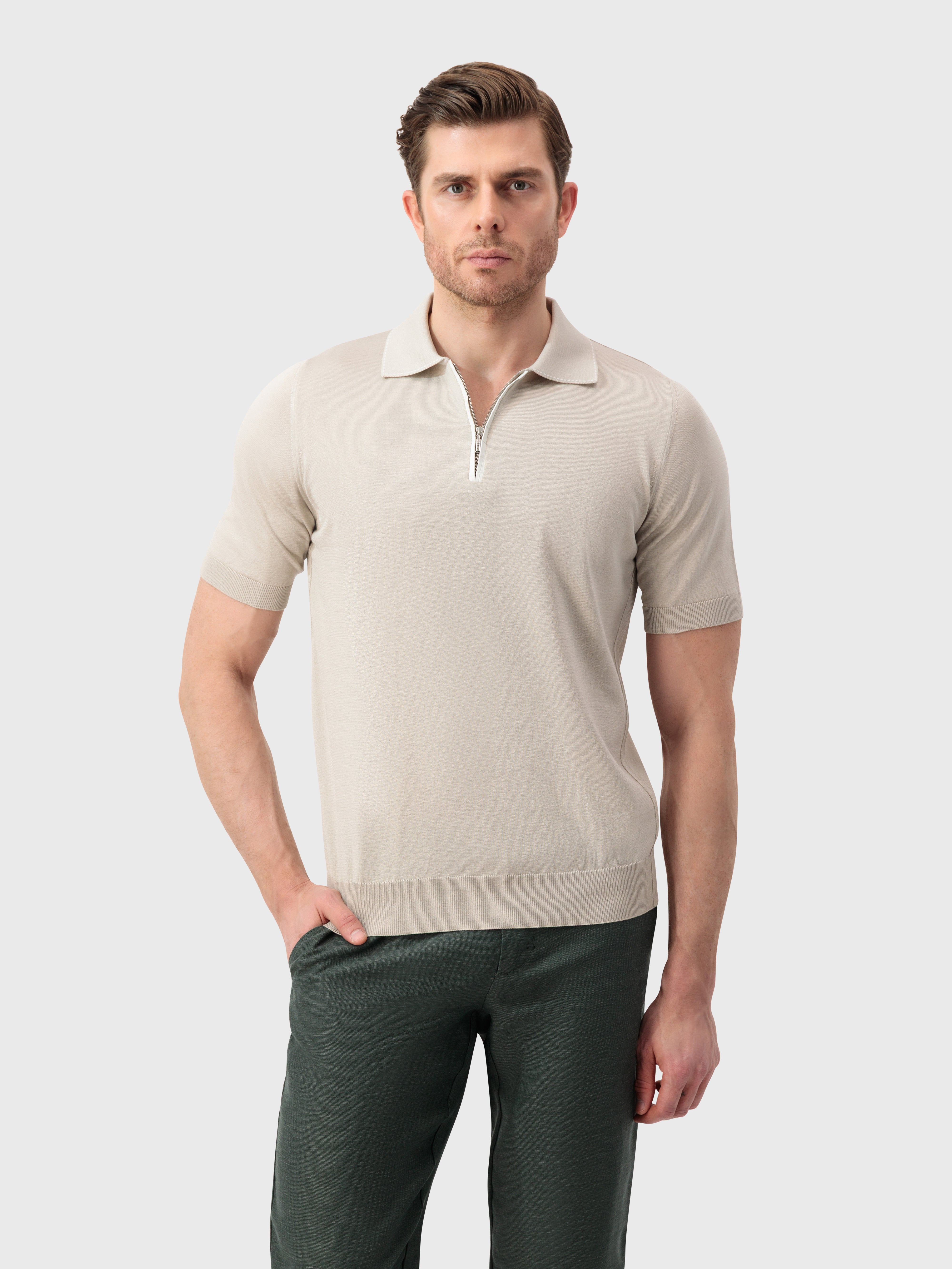 Crocodile-Detailed Silk and Cotton Polo - Pale Fawn