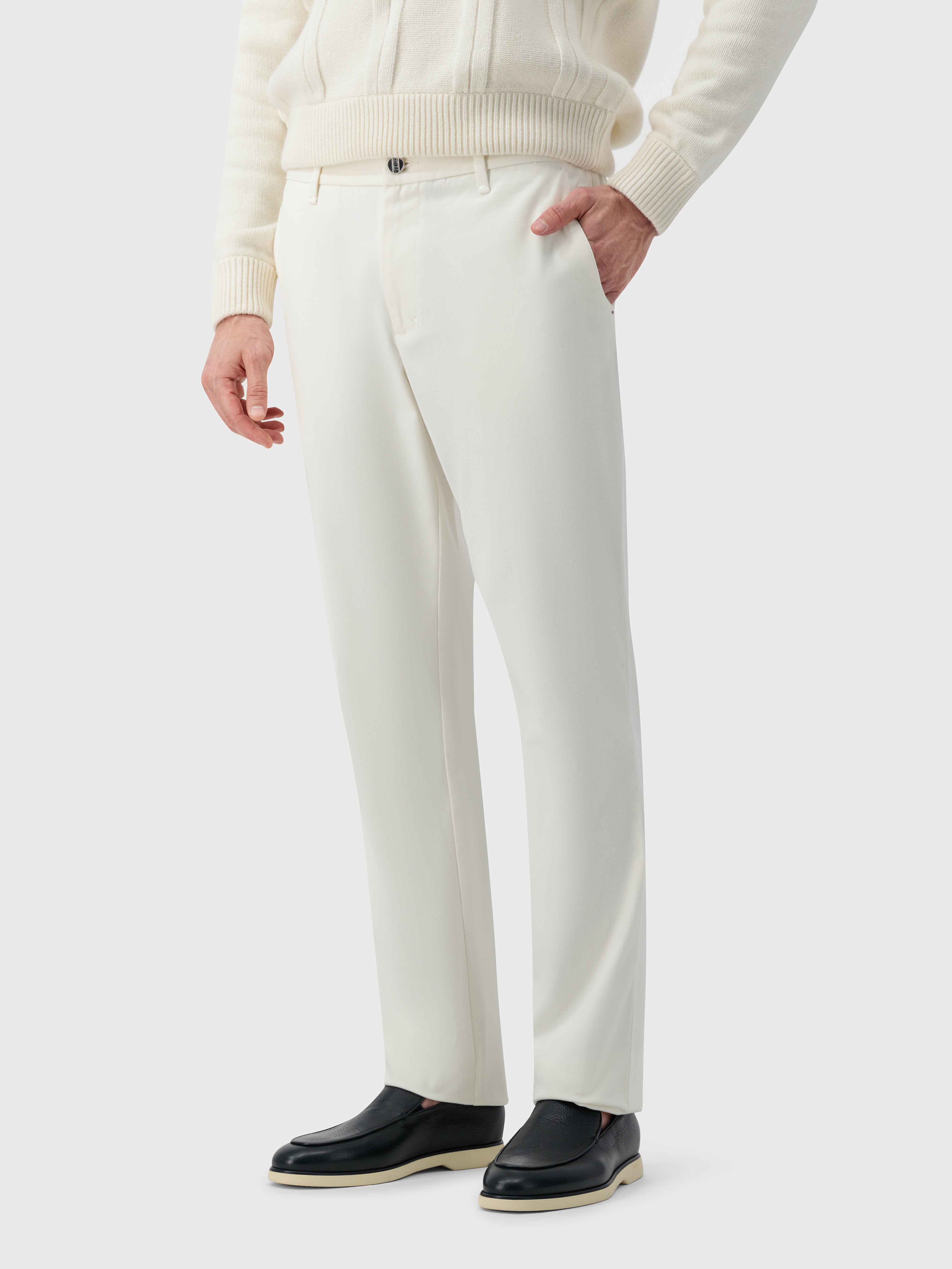 Trousers with Ribbed Elastic Waistband White