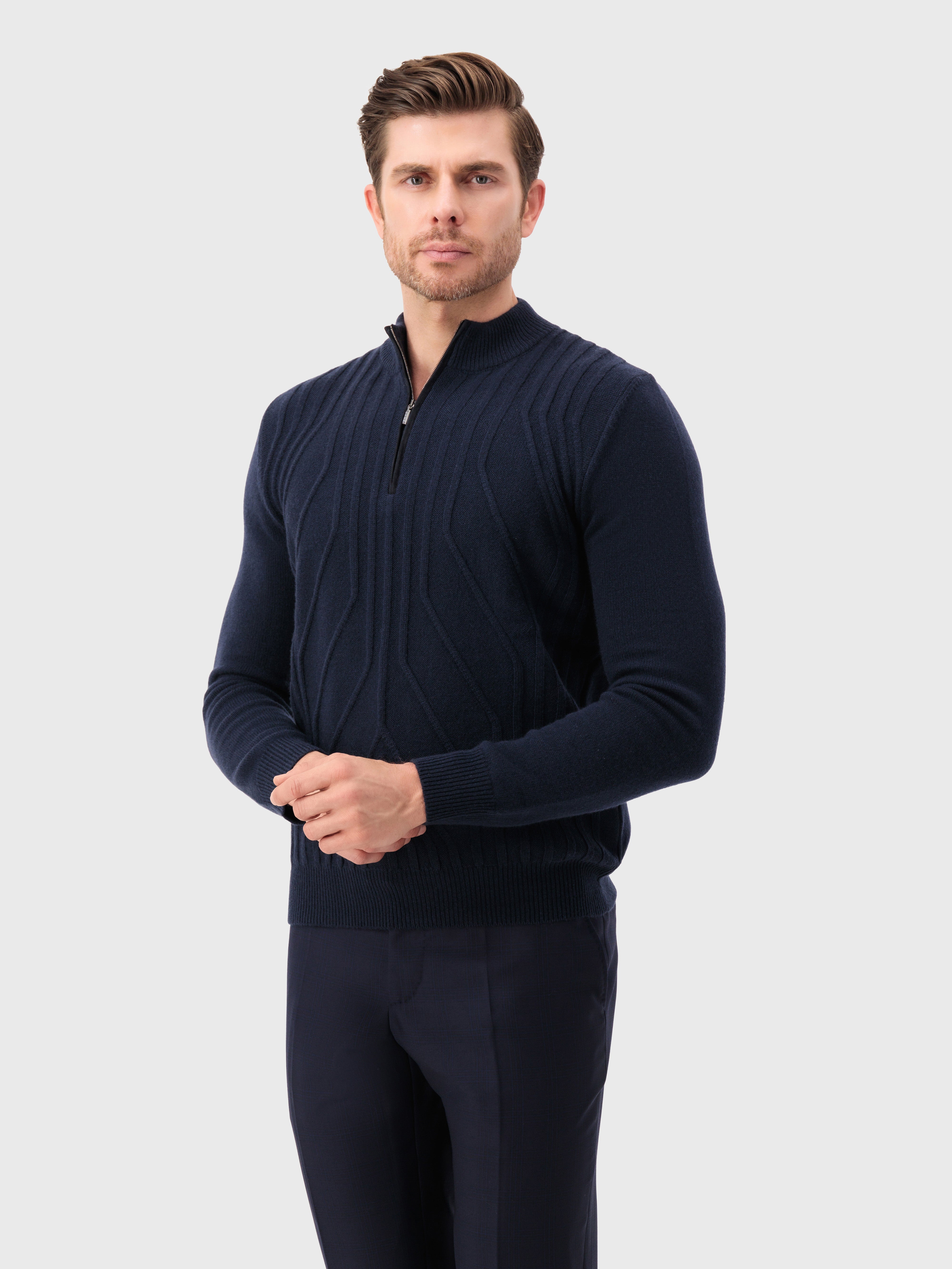 Half-Zip Mock Neck Cashmere Sweater Dark Navy