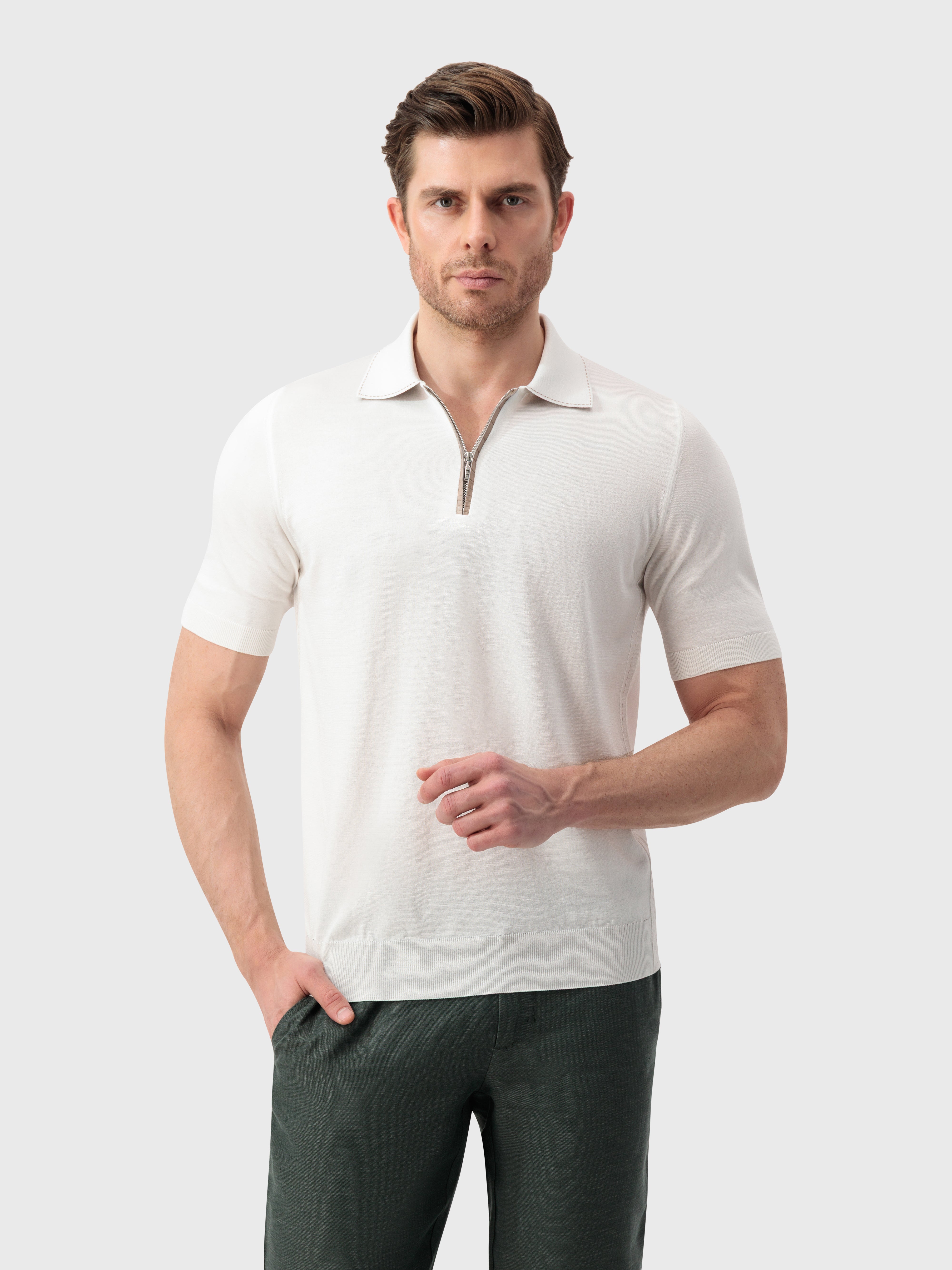 Crocodile-Detailed Silk and Cotton Polo - Natural White