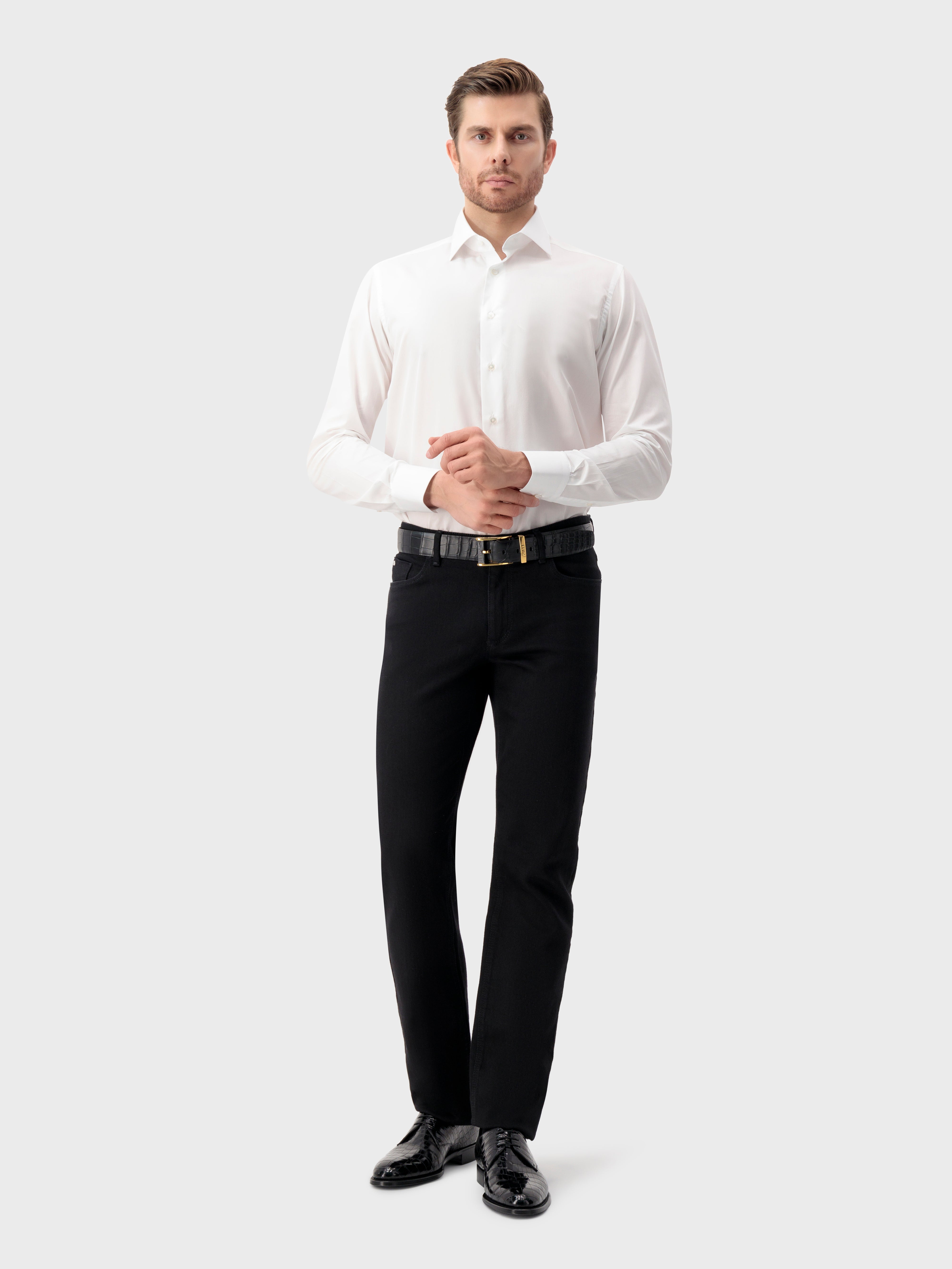 Single-Stitched Collar Cotton Shirt - Pearl White