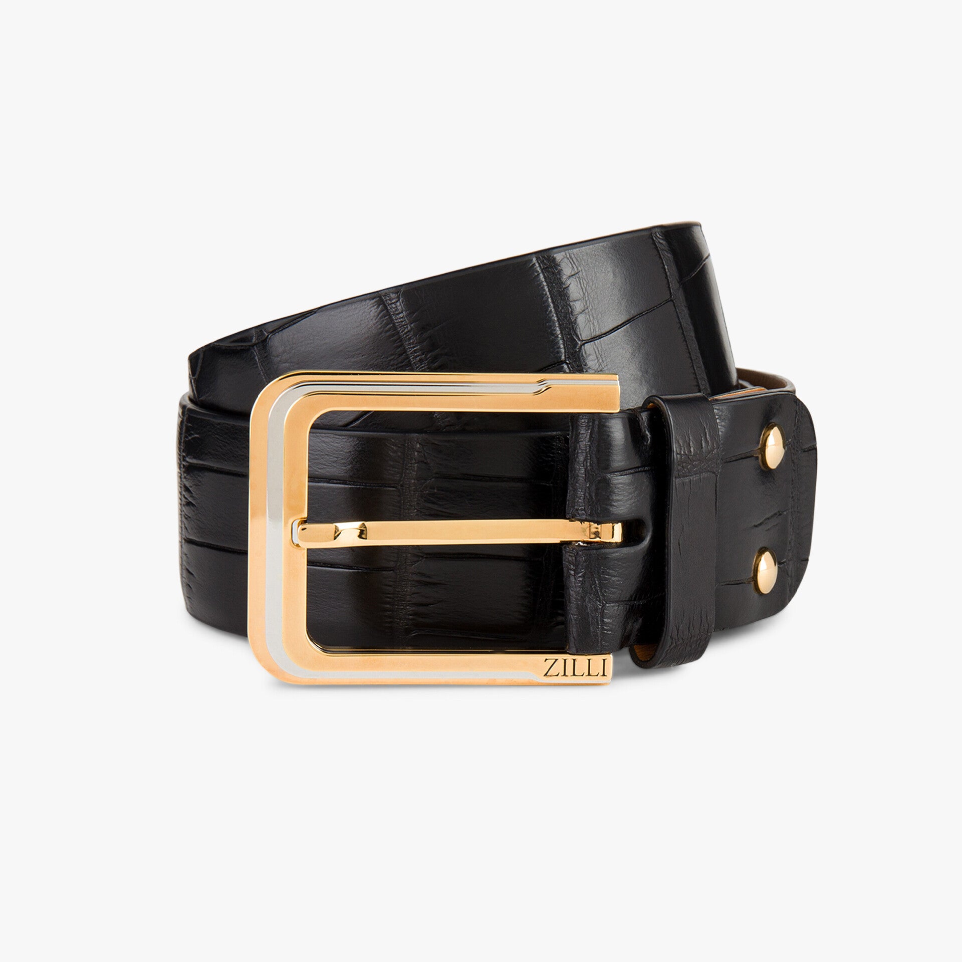 40MM Crocodile Skin Belt with Strates Gold and Palladium-Finish Buckle