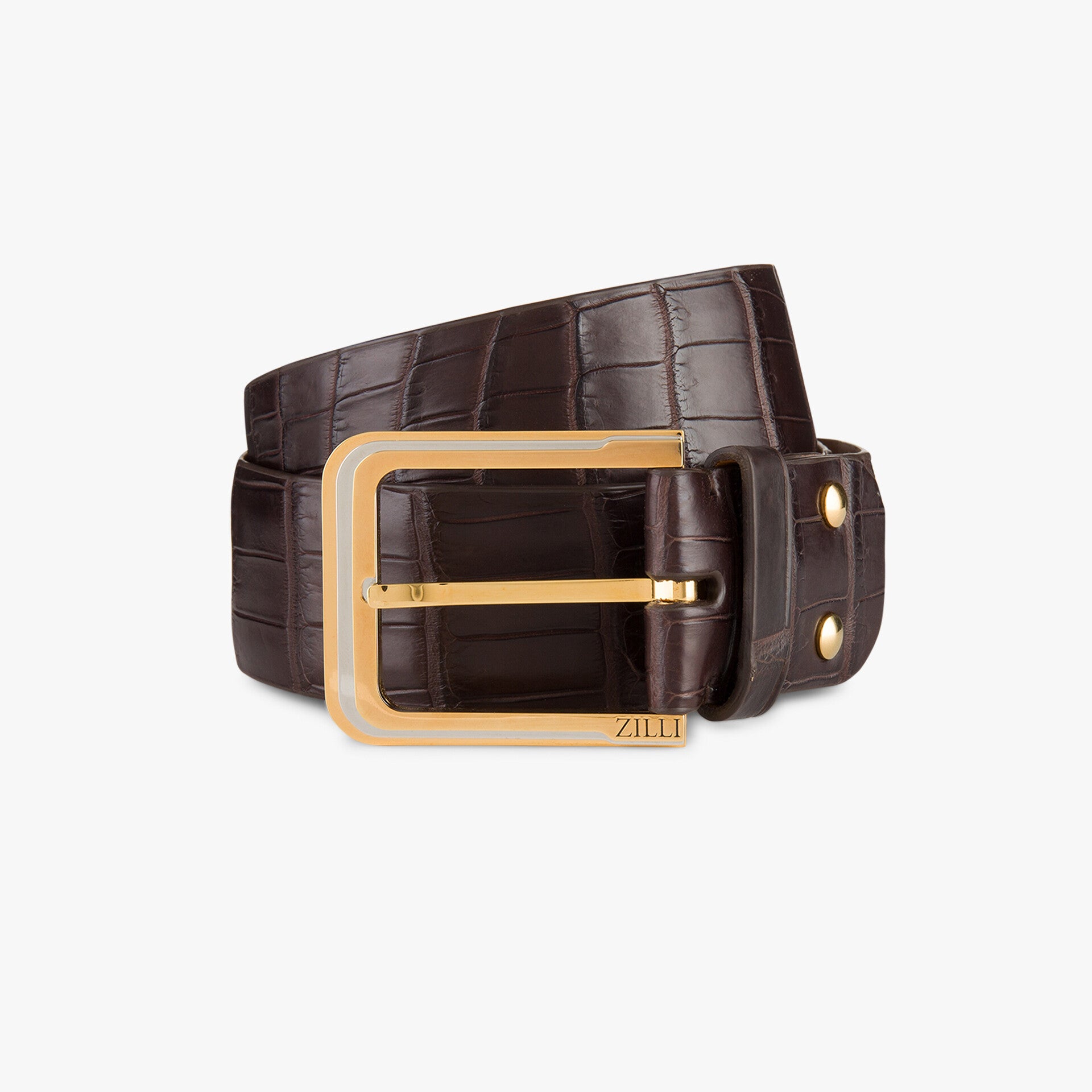 40MM Crocodile Skin Belt with Strates Gold and Palladium-Finish Buckle