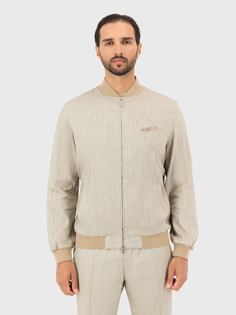 Linen and Wool Bomber with "ZILLI Signature" Embroidery