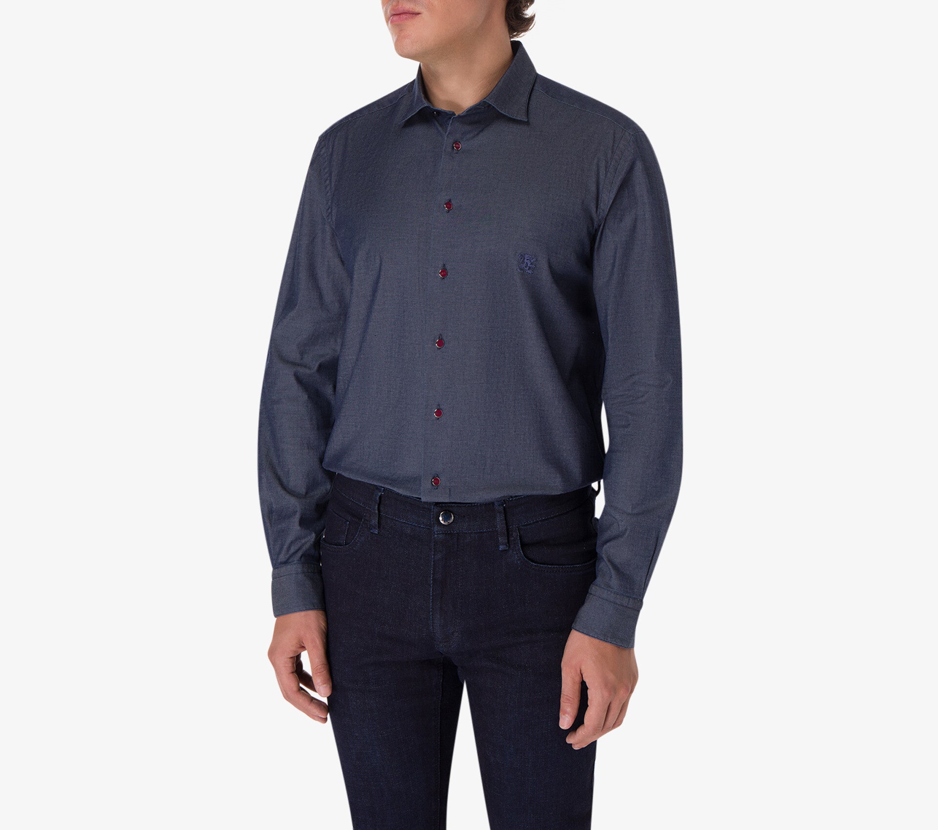 Shirt with Short Collar and Micro Griffon Embroidery