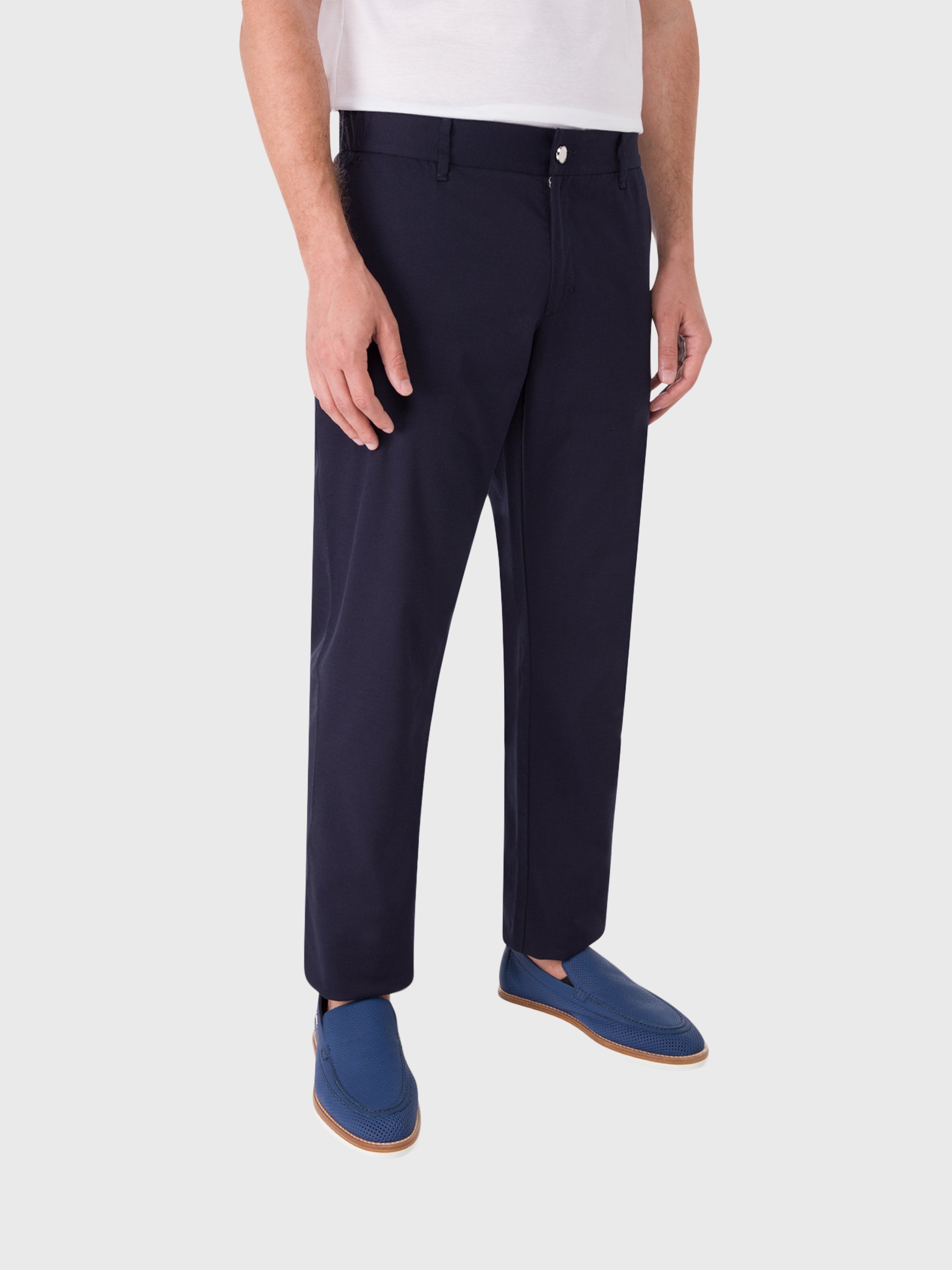Slim Fit Cotton and Silk Trousers