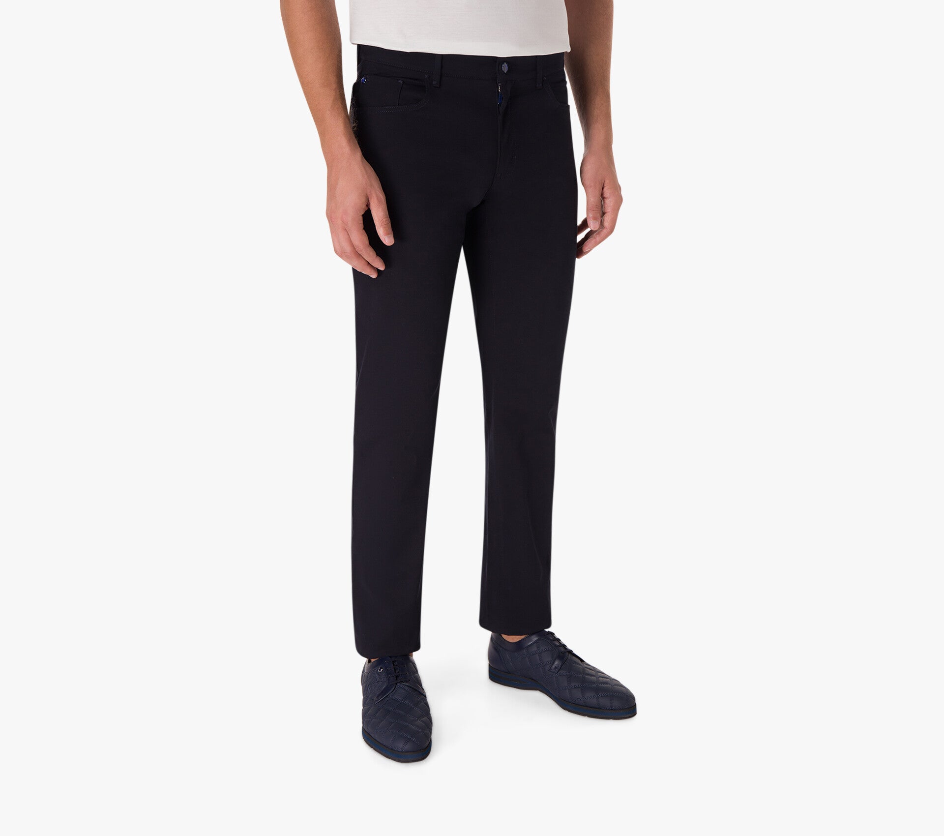 Regular Fit Jeans in Stretch Cotton with Suede Calfskin Patch