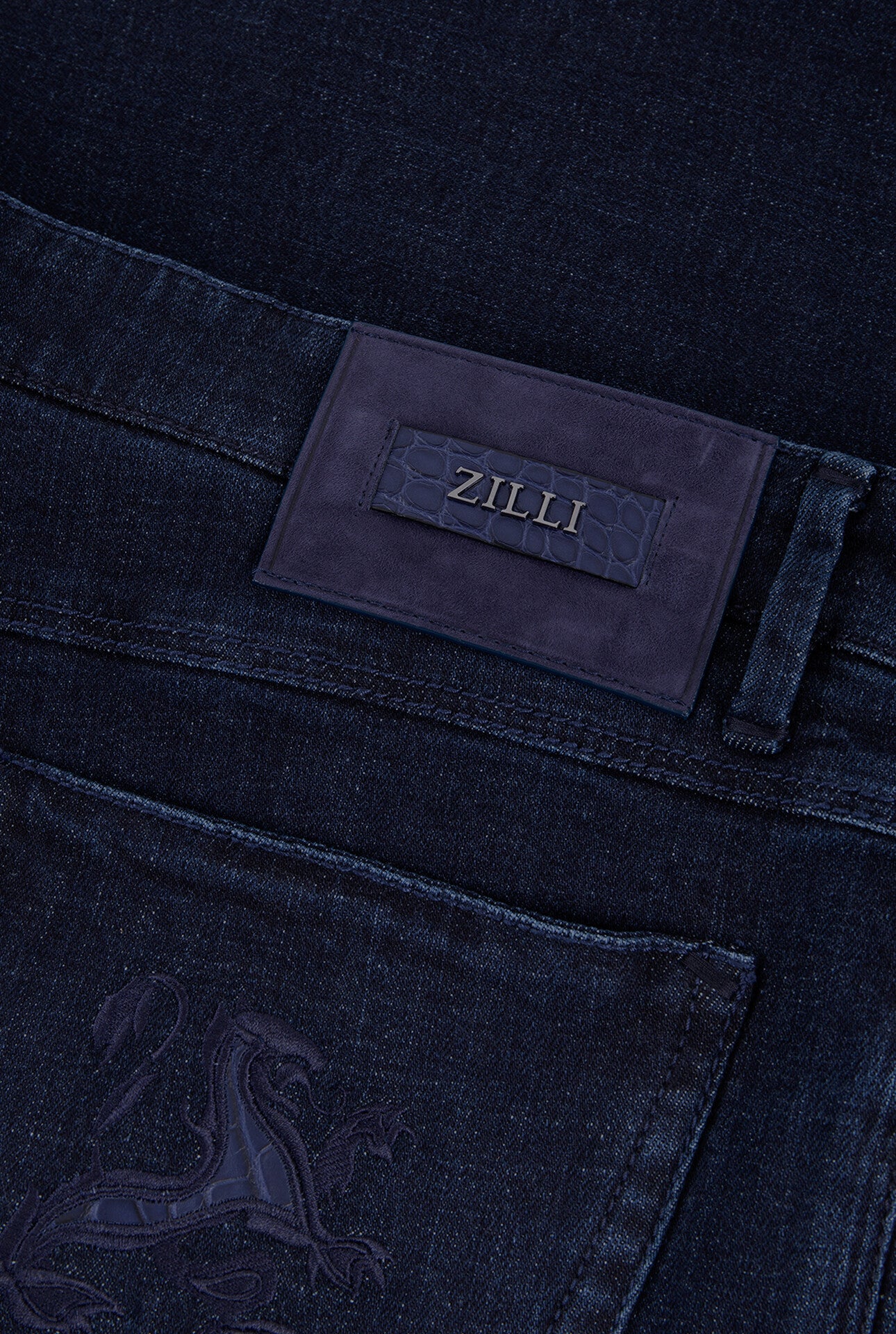 Regular Fit Jeans with Griffon Embroidery Alligator Inlay