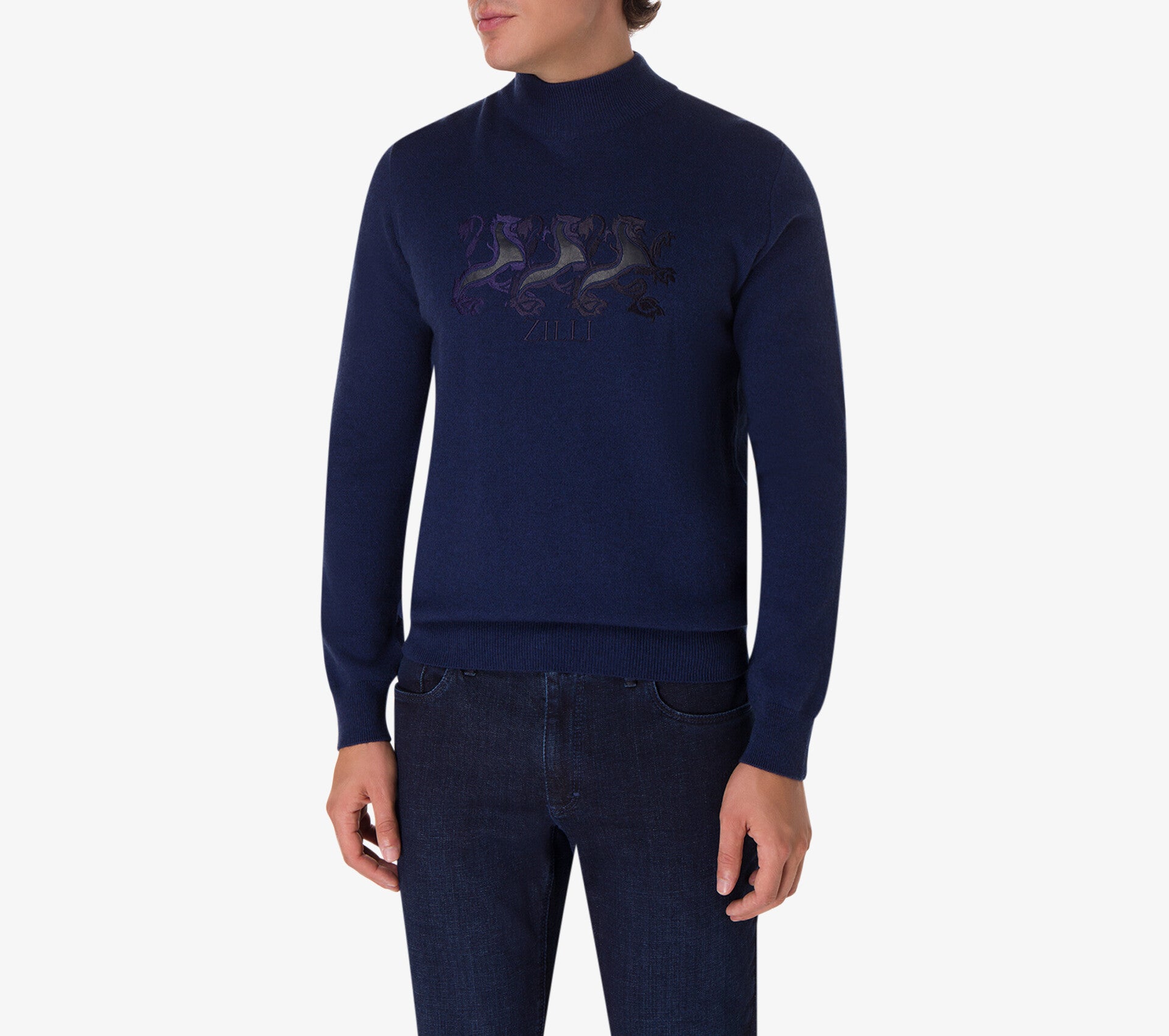 Wool and Cashmere Sweater with Triple Griffon Embroidery