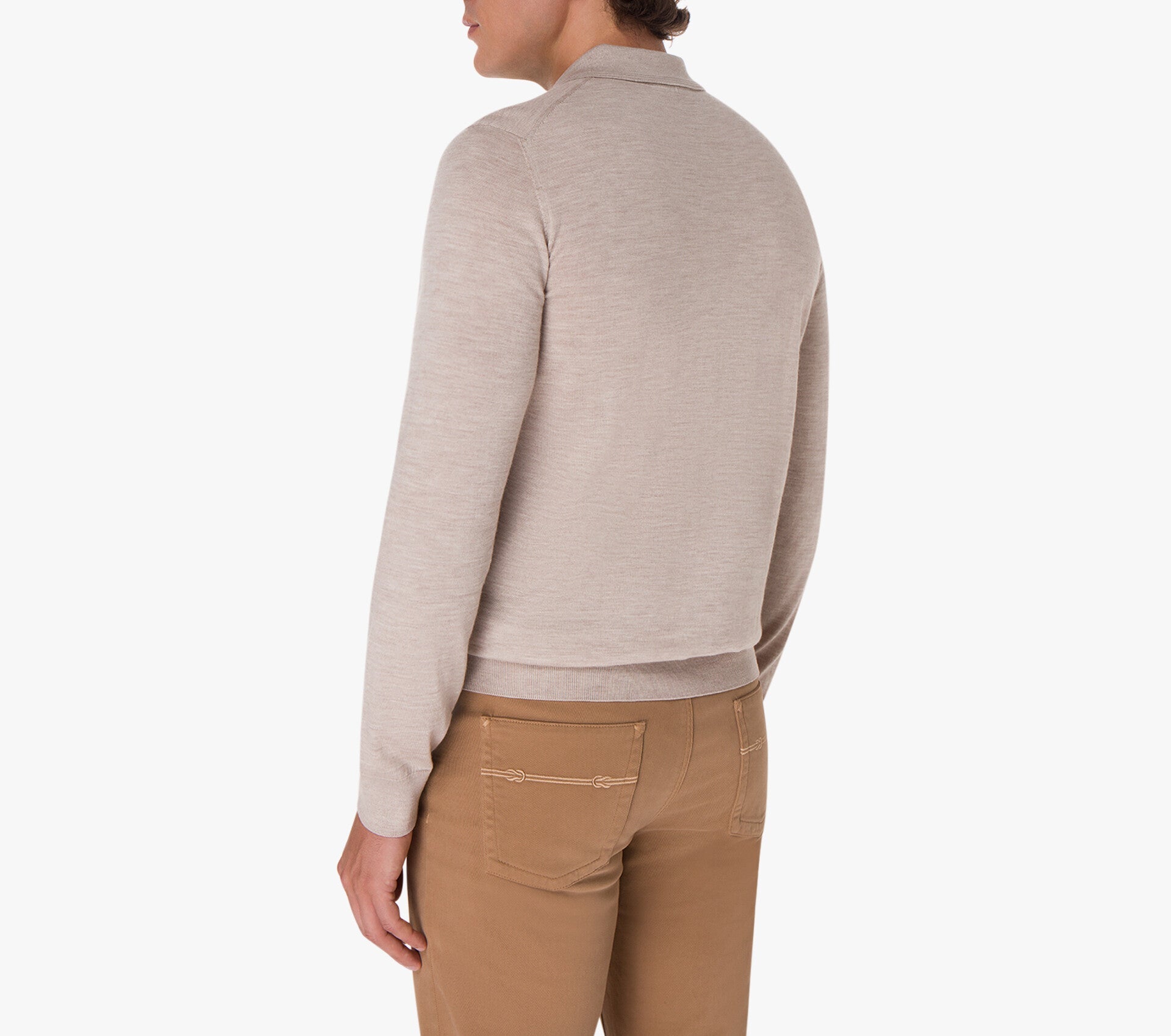 Polo Shirt in Wool, Silk, and Cashmere Knit with Micro Griffon Embroidery