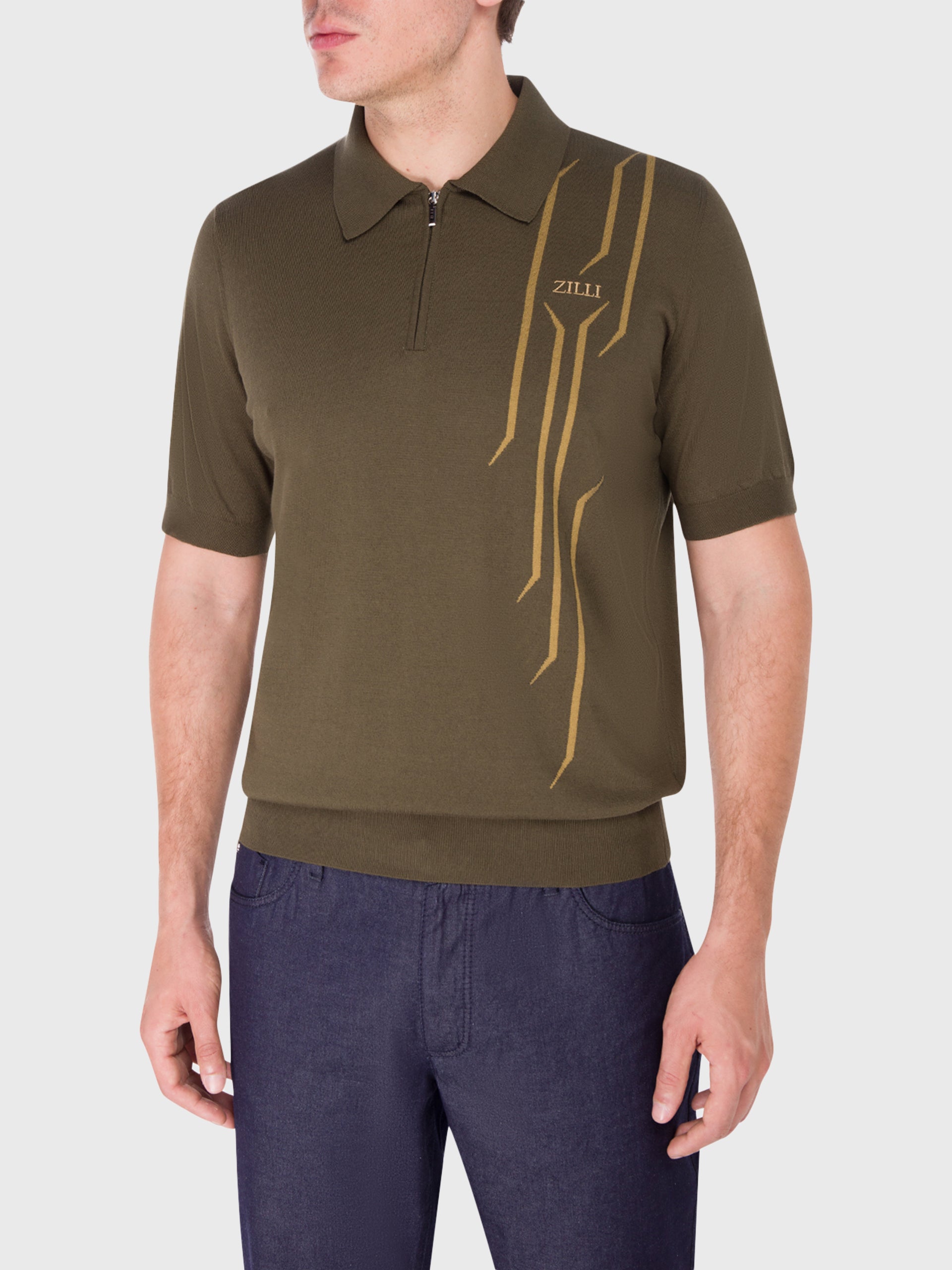 Zipped Polo Shirt with Zilli Lettering