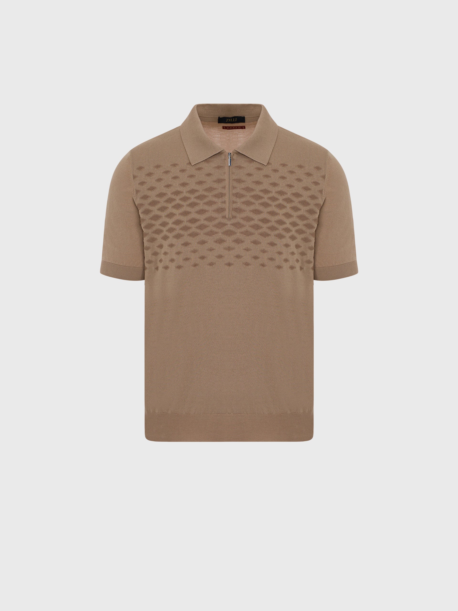 Short Sleeve Zipped Polo with Diamond Pattern