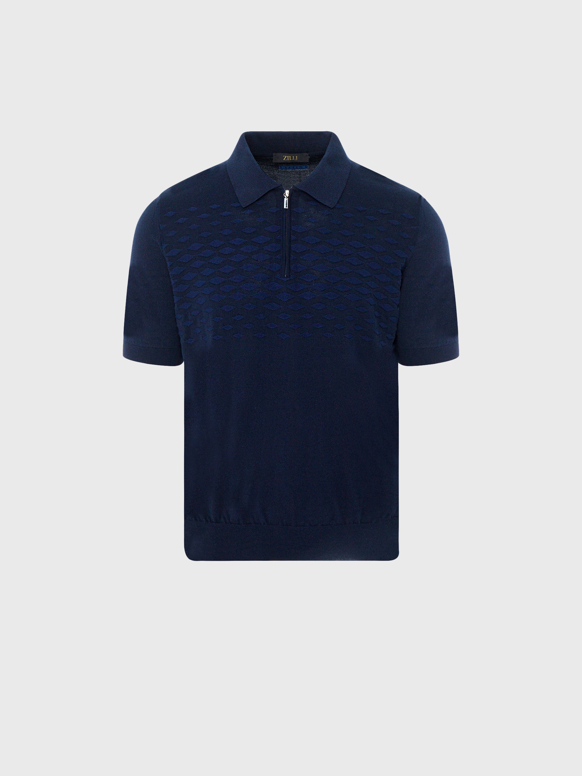 Short Sleeve Zipped Polo with Diamond Pattern