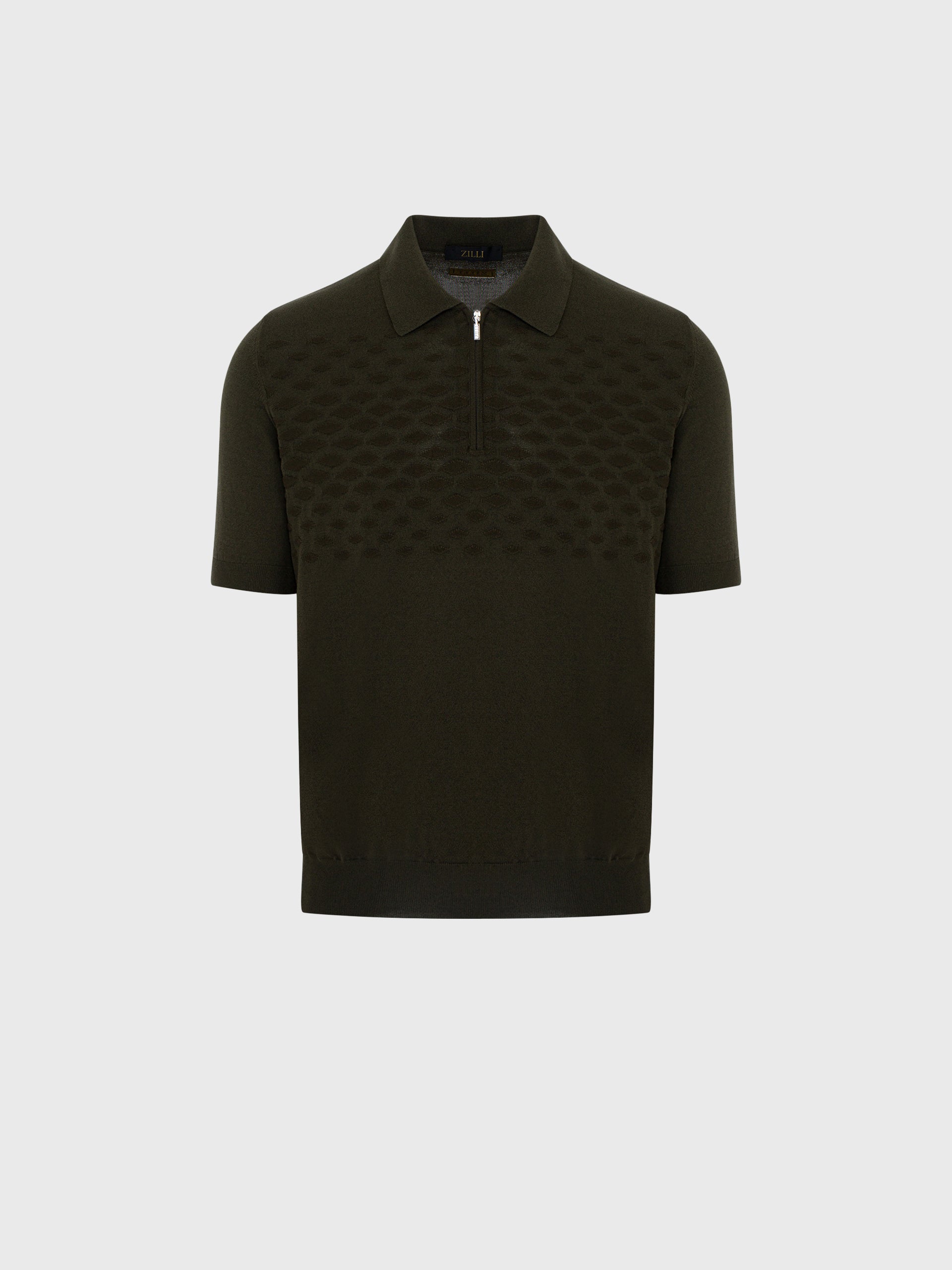 Short Sleeve Zipped Polo with Diamond Pattern