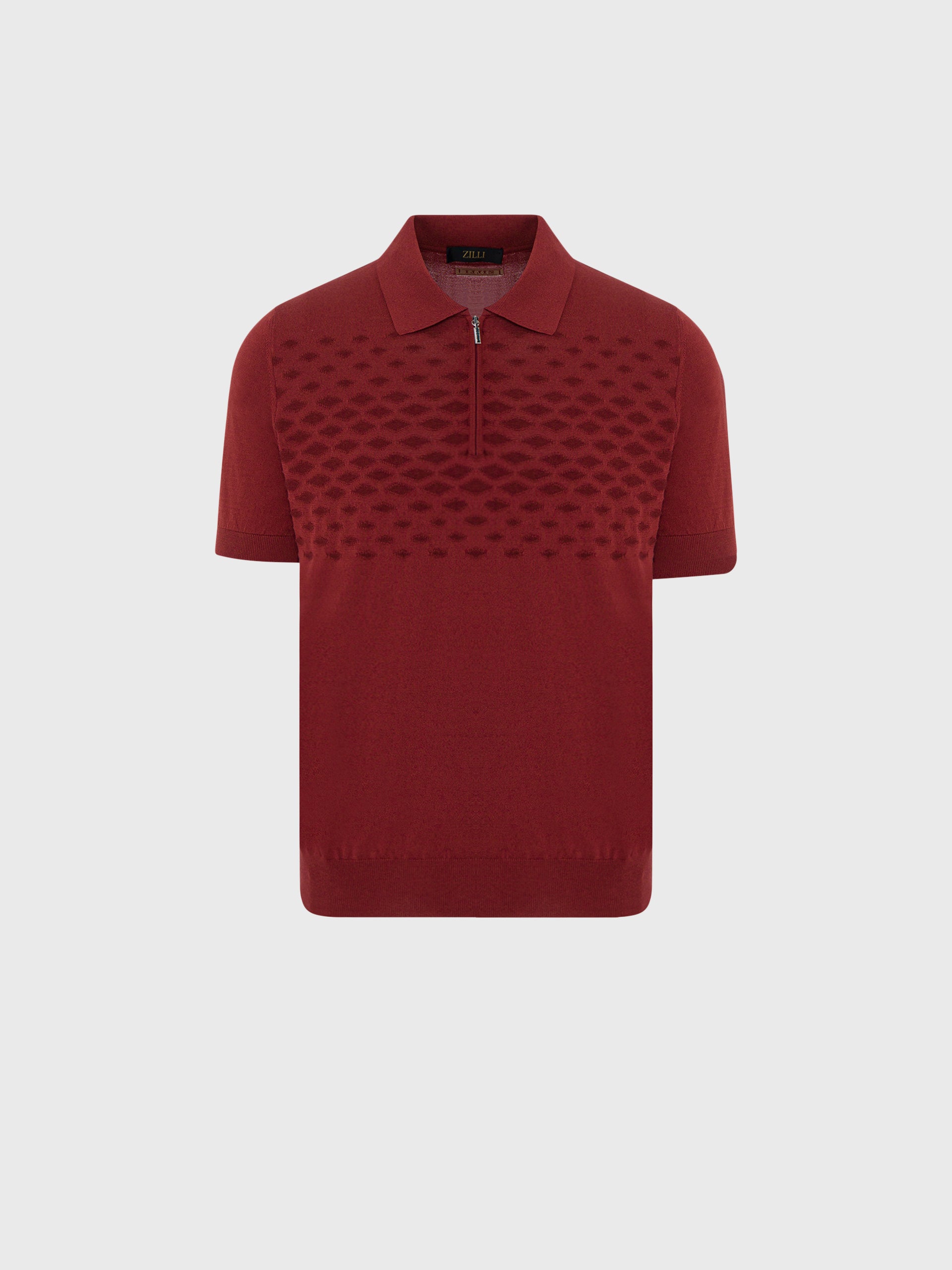 Short Sleeve Zipped Polo with Diamond Pattern