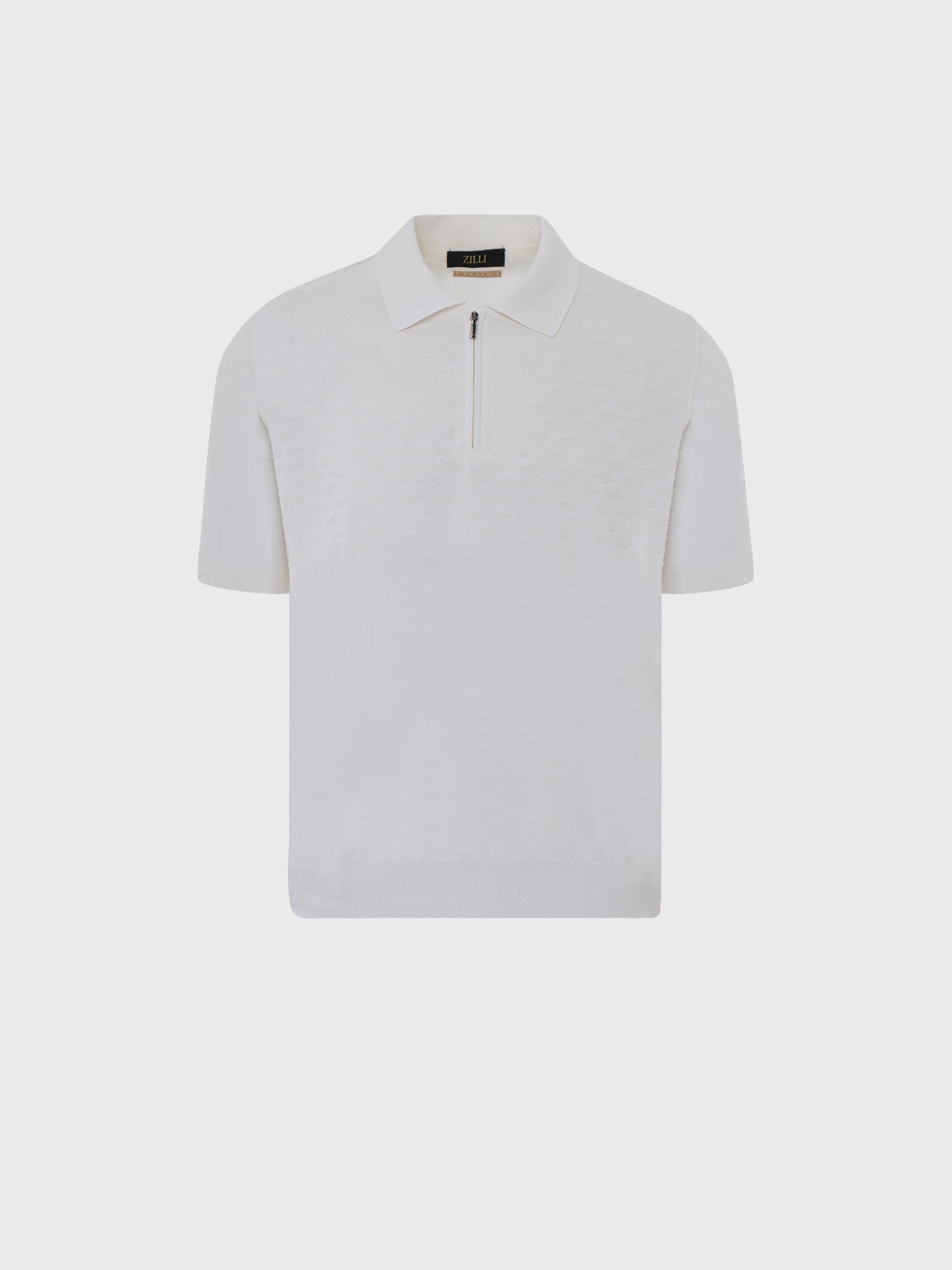 Short Sleeve Zipped Polo with Diamond Pattern