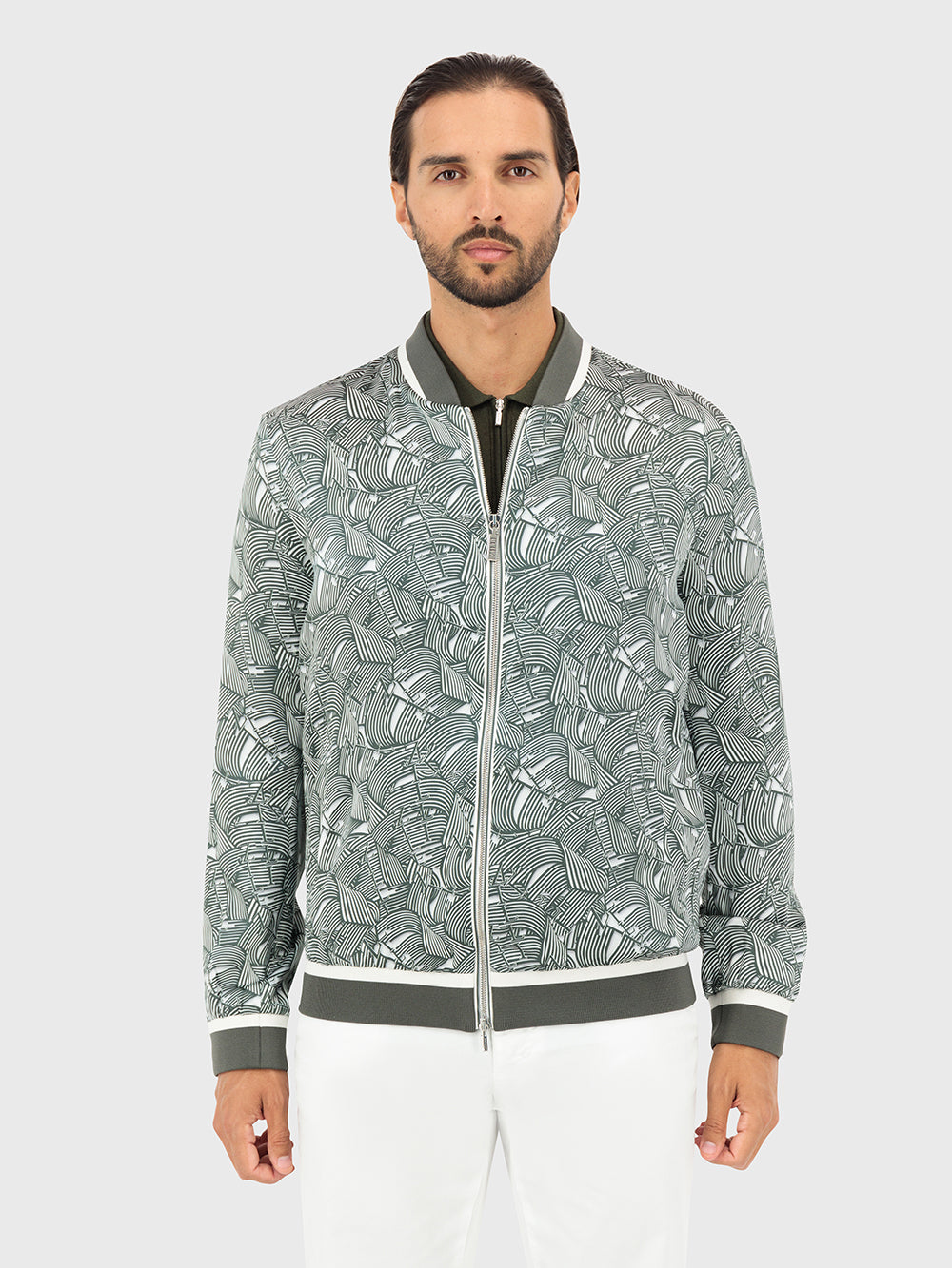 Bomber Jacket in Printed Cinema Band Pattern