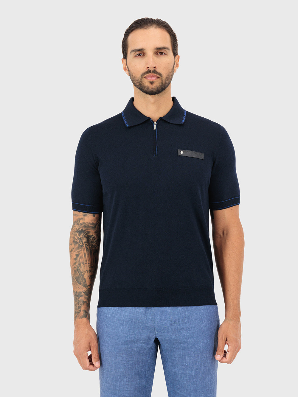 Zipped Polo Shirt with Crocodile Details