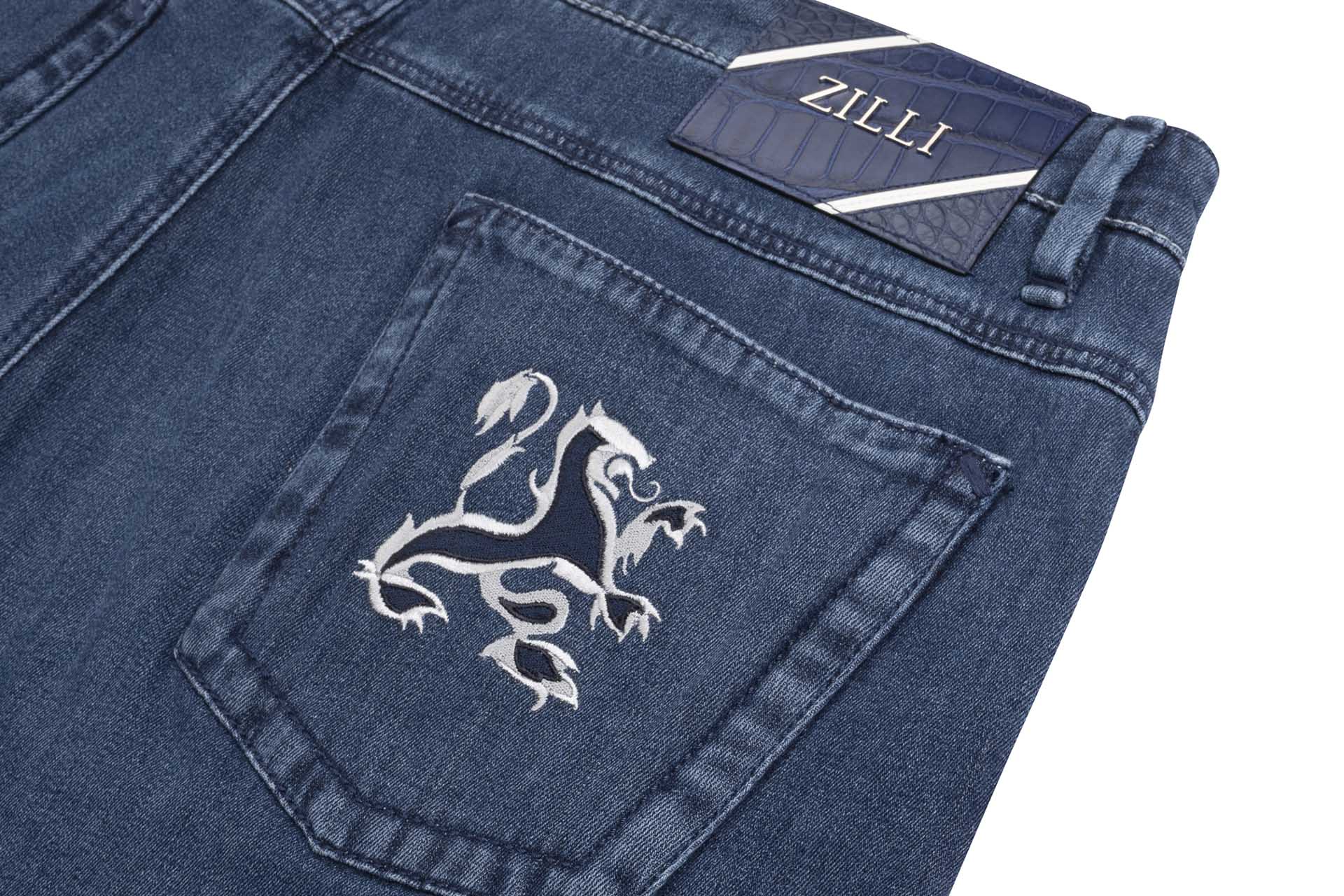Slim Fit Jeans Griffon Embroidery with Alligator Details - ZILLI